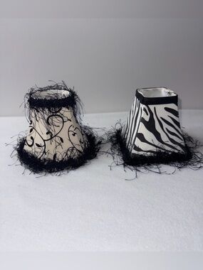 Set of 2 Black & White Zebra and Scroll Print Mini Lampshades